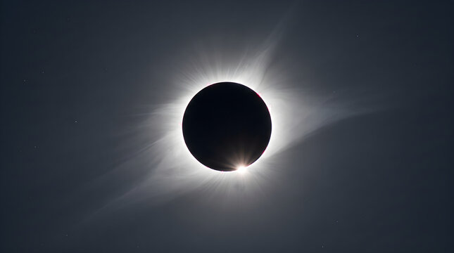 Total solar eclipse showing the sun's corona and prominences during totality