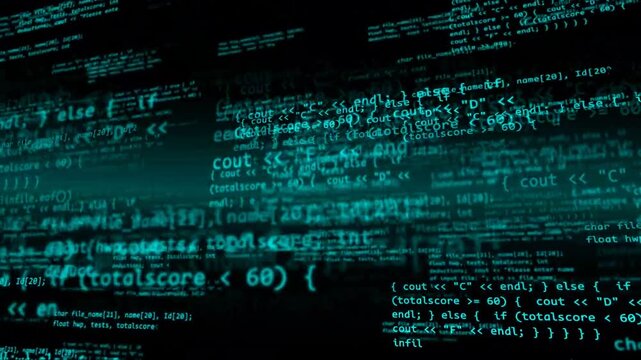 Abstract Digital Code Stream A Dynamic Display of Programming Language and Data Flow.