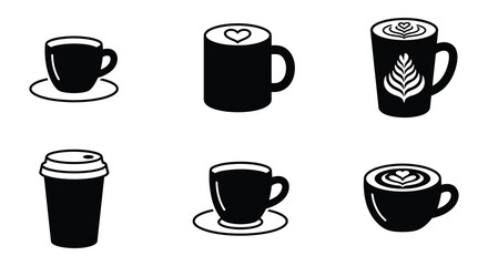 Obraz premium Coffee Cups And Mugs Collection Black Silhouette On White Background