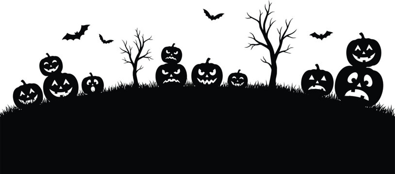 Happy halloween day spooky jack o' lanterns and bats silhouette for festive celebrations