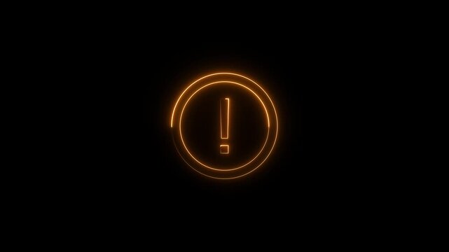 Neon glowing brown color error circle round icon on black background animation
