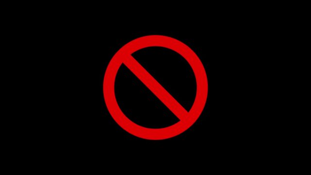 Red prohibition symbol with crumpled texture isolated on white background, Motion graphics of red circle signs concept
