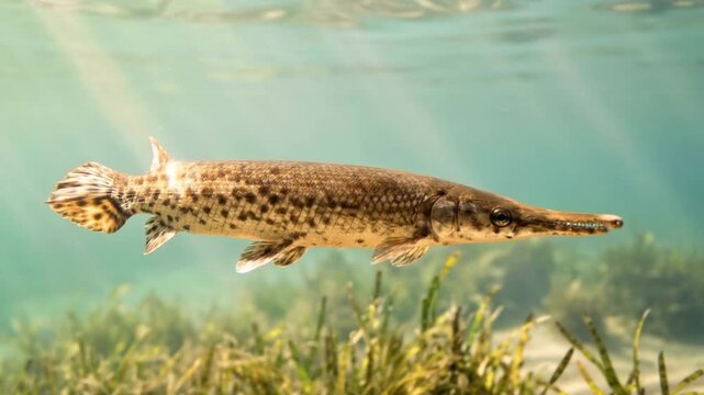 florida gar underwater close up in everglades national park morning light video