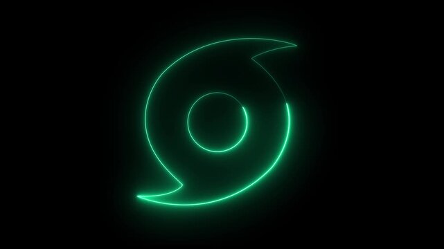 Abstract Glowing Neon Blue Hurricane Symbol Motion Graphic, Animated Storm Cyclone Weather Vortex Spinning Seamless Loop on Black Background Asset
