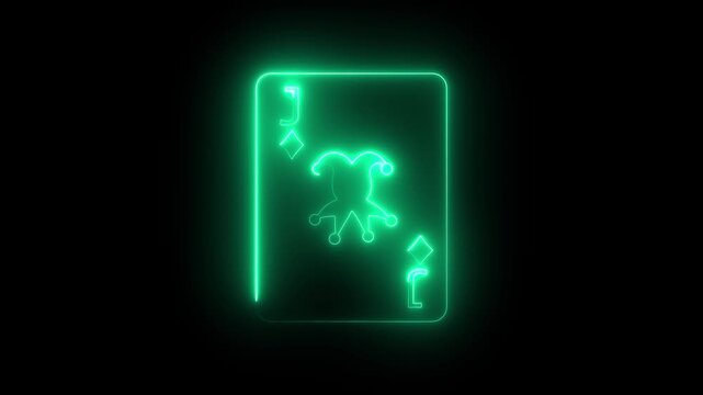 Glowing Neon Jack of Diamonds Playing Card with Animated Joker in Red Light neon playing card glowing jack of diamonds