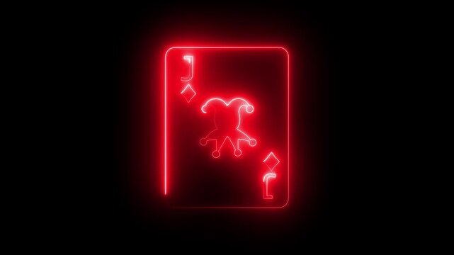 Glowing Neon Jack of Diamonds Playing Card with Animated Joker in Red Light neon playing card glowing jack of diamonds