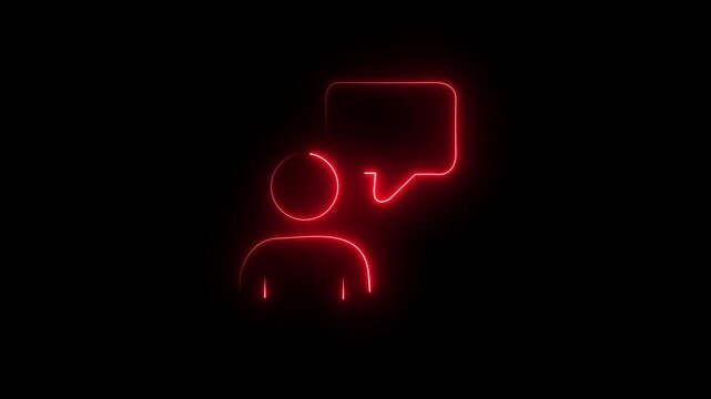 illustration of a bright blue neon line human avatar with message bubble symbol for social media conversation, customer care assistant, virtual consulting, and digital chatting. 4k loop...