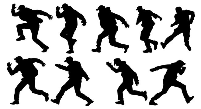 Silhouette Runner Collection, Male Athlete Motion Poses, Dynamic Action Figures, Vector Graphic Set for Sports and Fitness Concepts