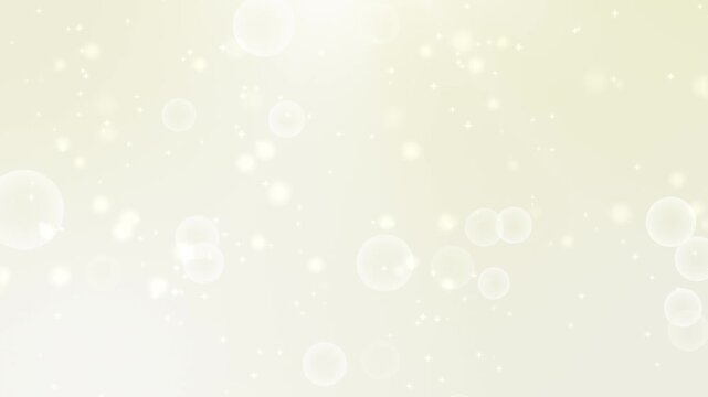 Seamless loop soft beige background with floating bubbles and sparkling particles