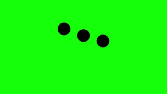 Loading dots animation on green screen, three pulsing circles waiting for ui buffering chroma key
