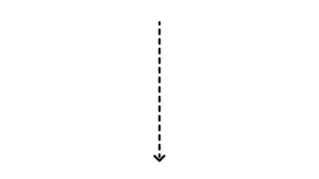 Minimalist vertical dashed line animation with downward arrow motion on white background, vertical line
