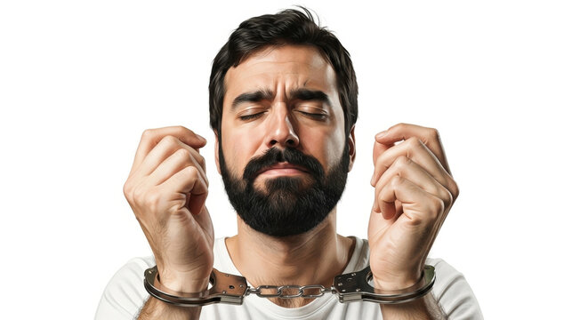 Arrested Man in Handcuffs Sad Offender Justice System Imprisonment Crime Accused Law Legal Offence Punishment Criminal Convicted Guilty
