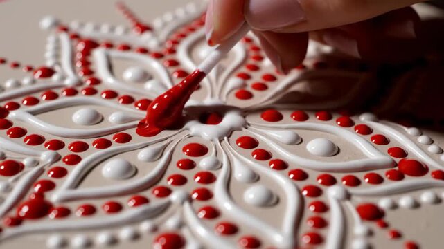 Cotton swab applying thick white cream on smooth surface.