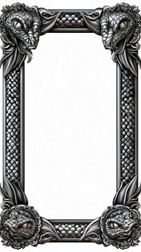 Luxury Fantasy Card Game Template with Intricate Ornate Border and White Background.