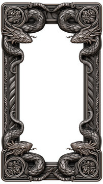 Luxury Fantasy Card Game Template with Intricate Ornate Border and White Background.