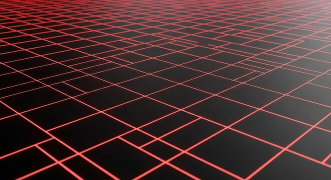Glowing red neon grid lines on a dark black background