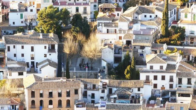 Viewpoint in Granada, Spain, opposite Alhambra. Alhambra is a palace and fortress complex located in Granada, Andalusia, Spain. It was originally constructed as a small fortress in 889 CE.