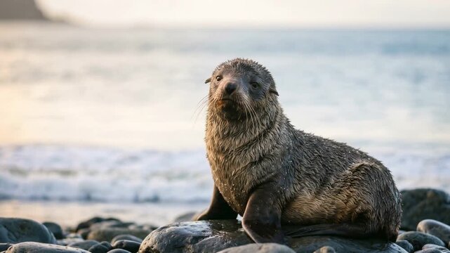 fur seal close up in cape fur seal colony namibia morning light video