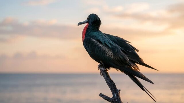 frigatebird close up in galapagos islands ecuador morning light video
