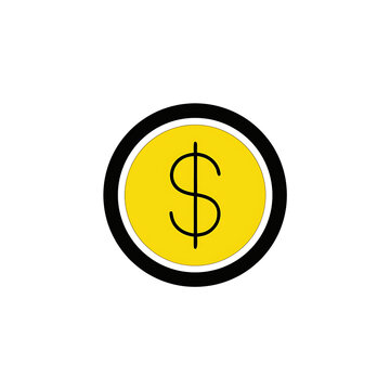 Yellow Finance Coin Icon With Black Outline A Clean Vector Illustration On A White Background currency dollar