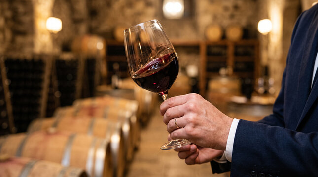 Sommelier's hands swirling a wine glass for tasting &mdash; wine industry and fine dining hospitality occupation concept.