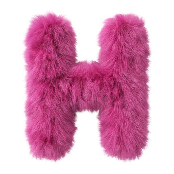 A fluffy pink faux fur letter H with a realistic soft texture, isolated on a transparent background for playful alphabet, typography, and decorative design projects.