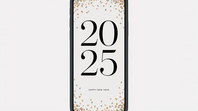 Minimalist New Year app splash screen with confetti, 9:16