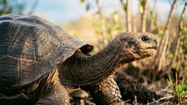 galapagos tortoise close up on santa cruz island galapagos morning light video