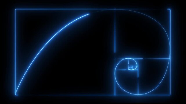 Fibonacci Spiral Golden Ratio Grid Red Laser Line Abstract Tech Background Loop swirl pattern motion Golden ratio transparent video motion graphics..