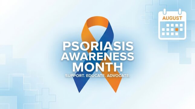 Psoriasis Awareness Month ribbon with August calendar