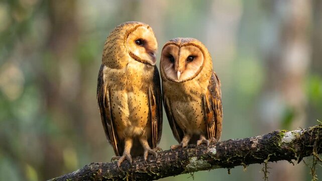 two golden masked owls close up in queensland australia rainforest morning light video