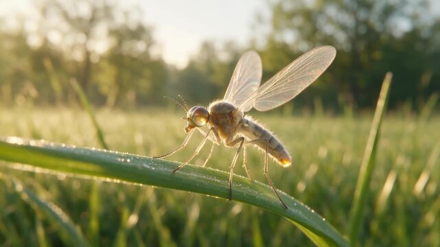 gnat close up in woodland habitat morning light video