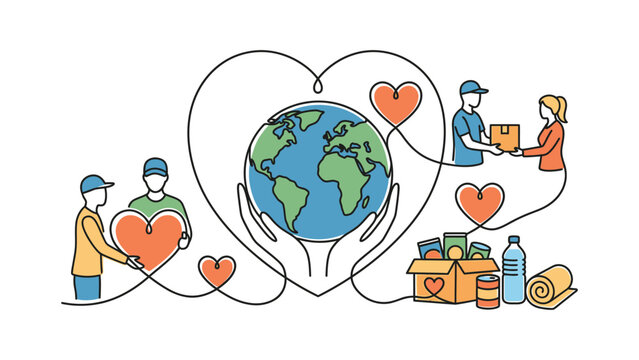 Global Charity and Volunteering Concept with Earth and Helping Hands