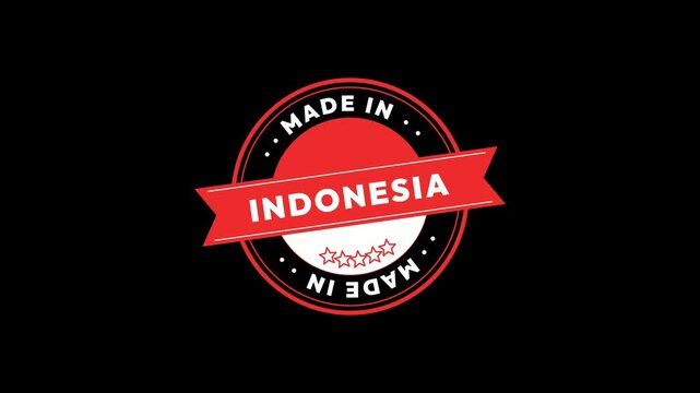 Made in Indonesia Circular Badge with National Flag Colors. 4K Video