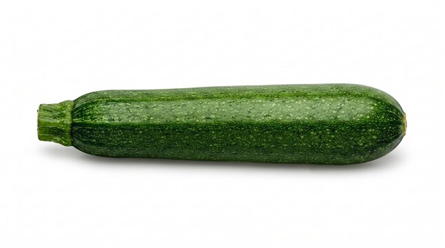 Single fresh green zucchini on white