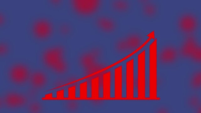 Red business growth bar chart with upward arrow on dark blue abstract background featuring exponential trend line financial success marketing progress development graphic vector illustration asset for