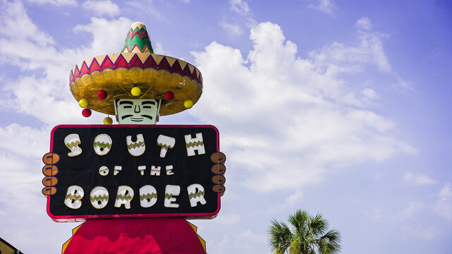 SOUTH CAROLINA, USA - JULY 17, 2026: Roadside attraction landmark featuring a character wearing a large sombrero and text