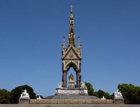LONDON, UK - JULY 11, 2026:  The Albert Memorial seen from Kensington Gore