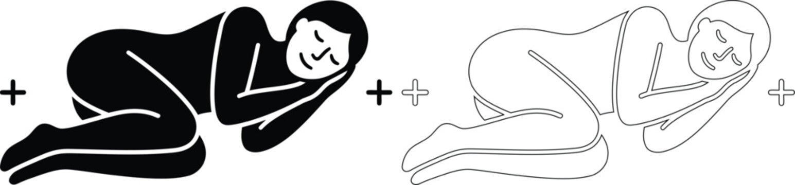 Person sleeping in fetal position vector icon with sleeping position silhouette wellness isolated peaceful