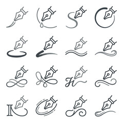 Obraz premium Calligraphy pen and ink stroke line icons.