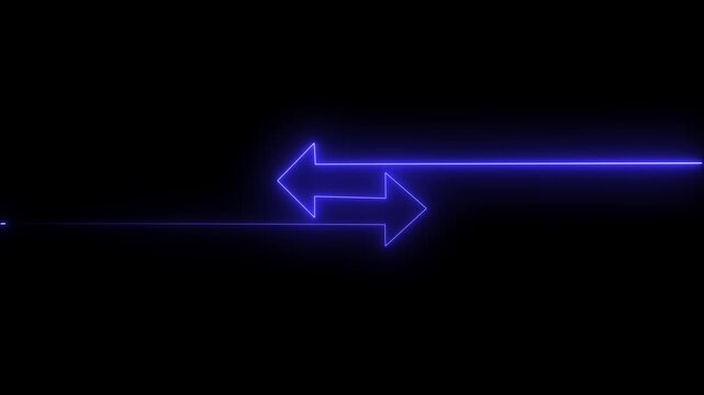 Neon blue glowing arrows moving in opposite directions on black background, minimalist motion