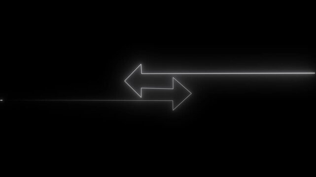 Neon glowing arrows moving in opposite directions, minimalist directional motion
