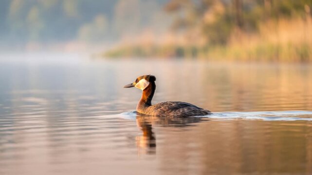 grebe bird close up on lake at morning light in patagonia argentina video