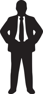 Black silhouette of a confident businessman standing in a formal suit and tie