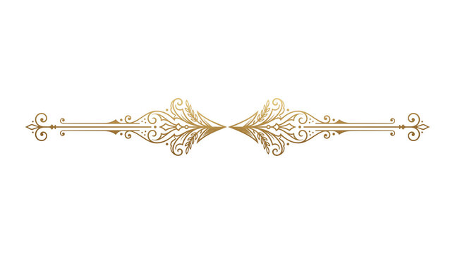 Vintage gold filigree divider, elegant metallic floral border ornament, luxury decorative scroll header for wedding invitations and stationery isolated PNG with Transparent Background