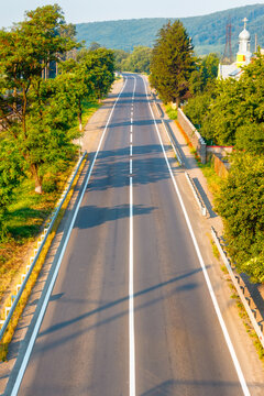 countryside road through carpathian mountains. beautiful summer landscape for ukraine travel background