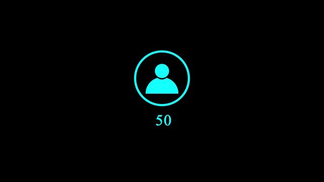 Animated User Counter Increasing from 0 to 100 with Profile Icon on black Background, Social Media Followers Growth, Online Audience Count, Subscriber Statistics, Digital User Analytic.
