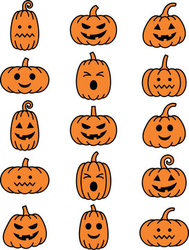 Cartoon Halloween Pumpkin Jack O Lantern Faces Vector Set