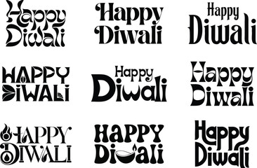 Fototapeta premium Happy Diwali Typography Lettering Bundle Collection