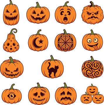 Halloween Jack O Lantern Pumpkin Carving Designs Set